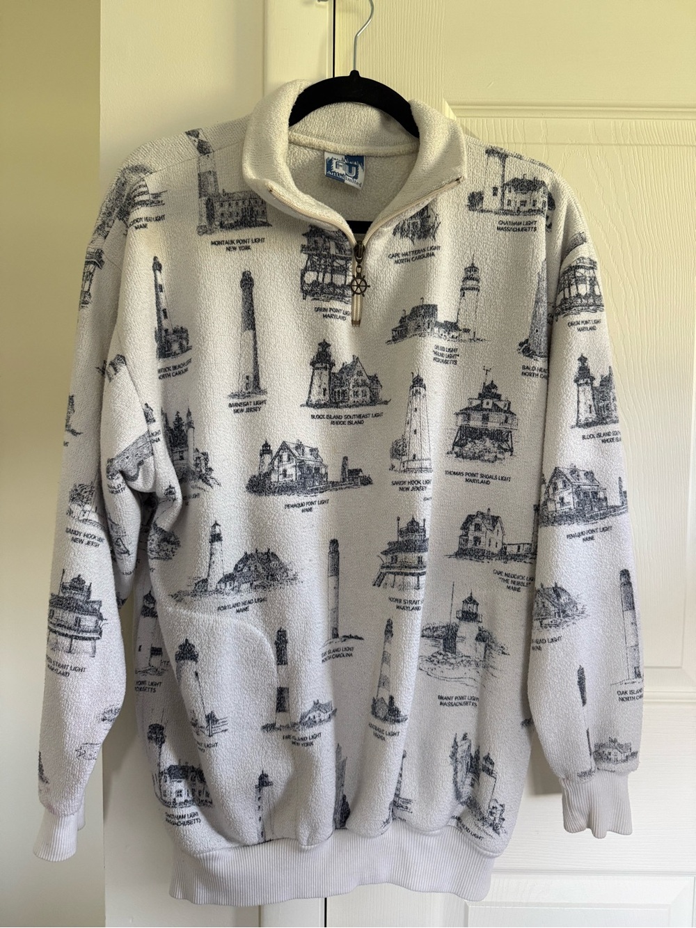 Vintage 90s Art Unlimited Lighthouse Nautical 1/4 Zip AOP Sweatshirt Rare
